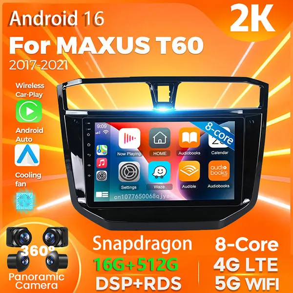 Android 16 Carplay Auto For MAXUS T60 2017 - 2021 Car Radio GPS Player Multimedia Stereo 360 Camera Navigation Video AI Voice BT