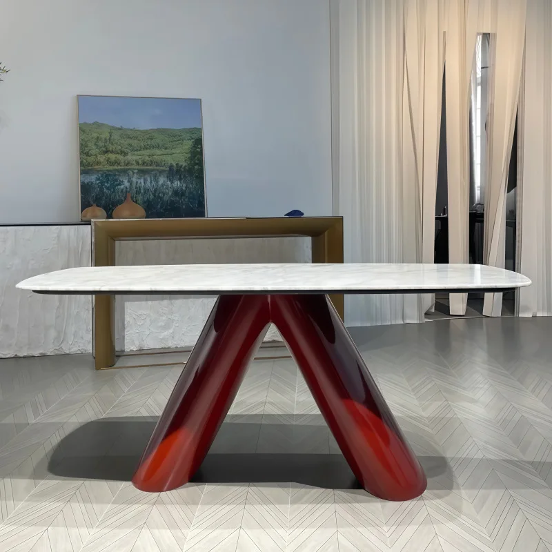 

Italian minimalist paint dining table stainless steel rectangular dining table modern simplicity