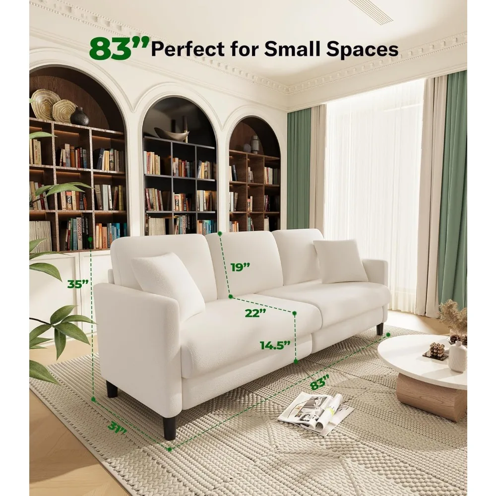 

83" Sofas for Living Room, Comfy Love Seat Couches, Teddy Fleece Loveseat Sofa, Tool-Free Setup Couches for Living Room