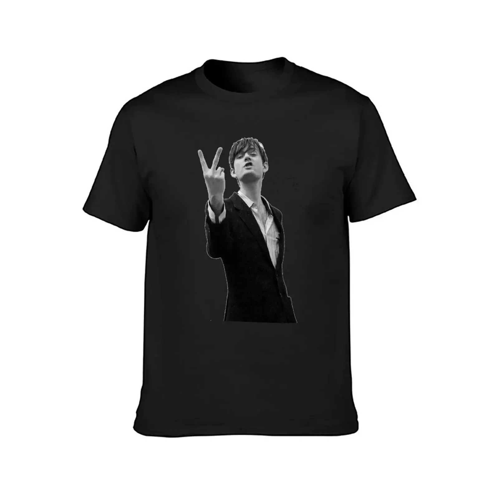 Jarvis Cocker Outline V Sign Artwork with Autograph Clear Background Iconic T-Shirt blacks tees tshirts for men