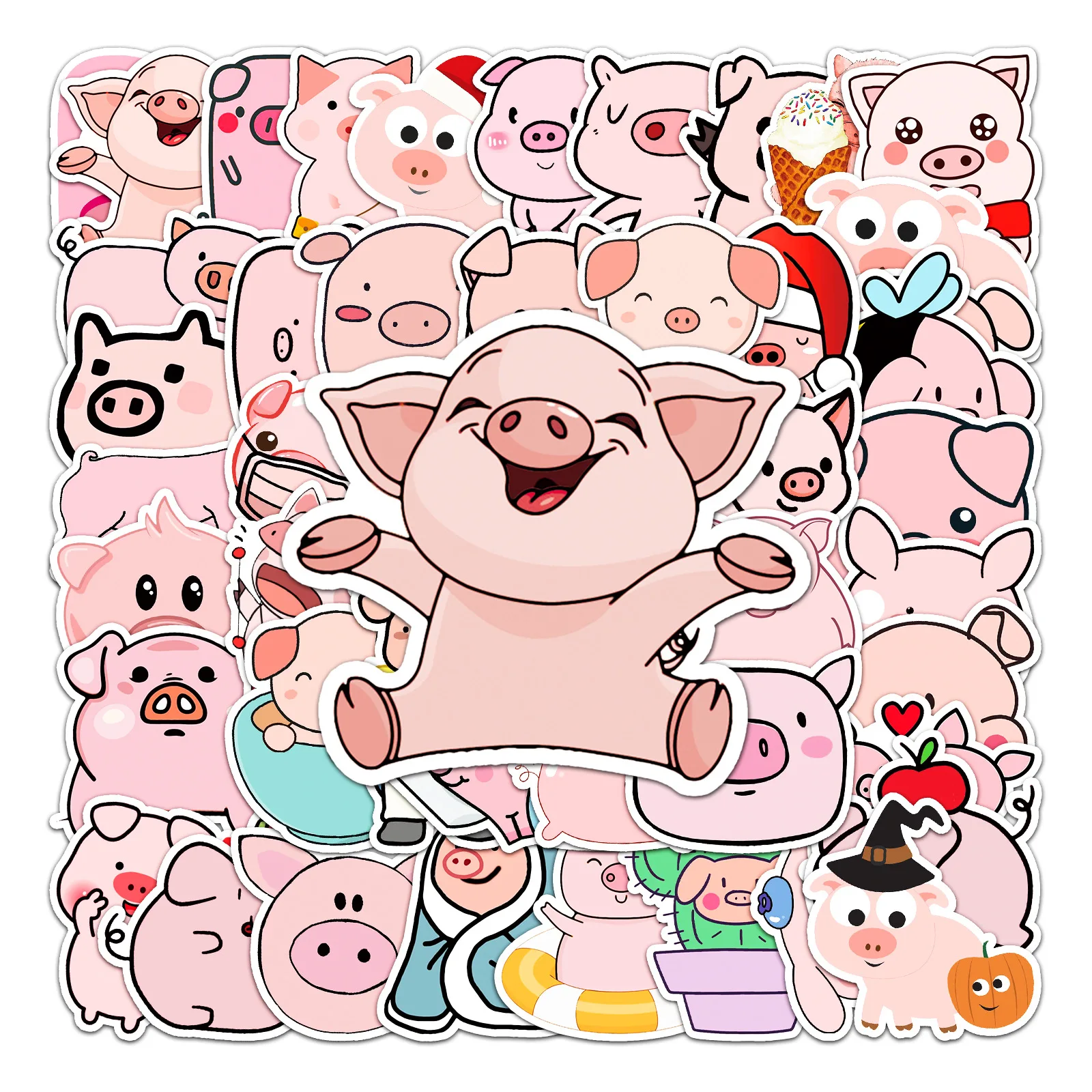 10/30/50PCS New Trendy Cartoon Pink Cute Pig Graffiti Helmet Water Cup DIY Waterproof PVC Children\'s Toy Reward Sticker Wholesal