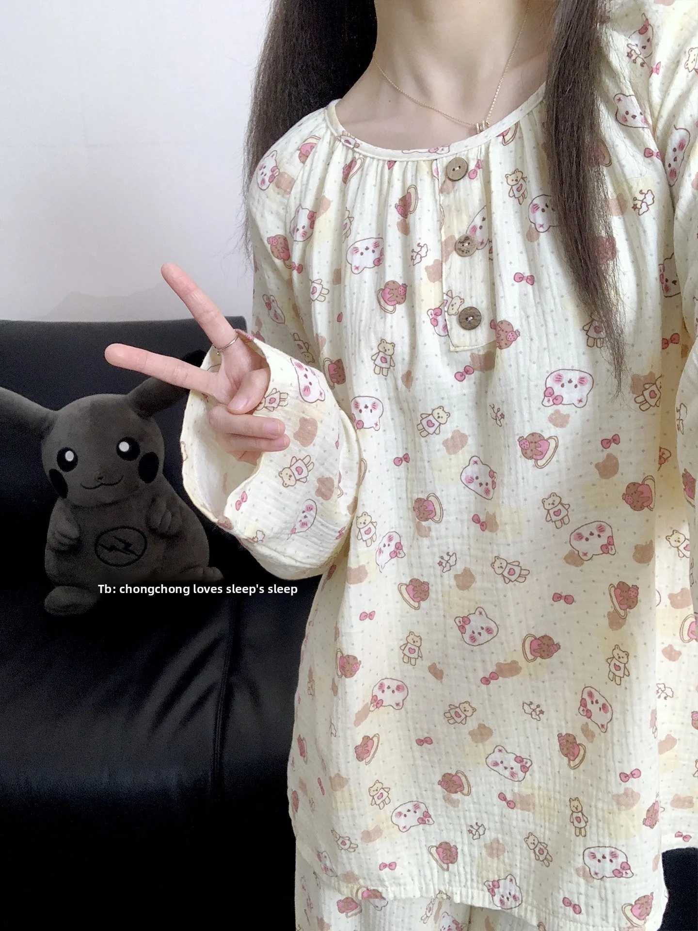 

Pure Cotton Sleepwear Set for Women Long Sleeve Home Clothes And Bear Design Comfortable Soft Cotton Pajamas for Spring A...
