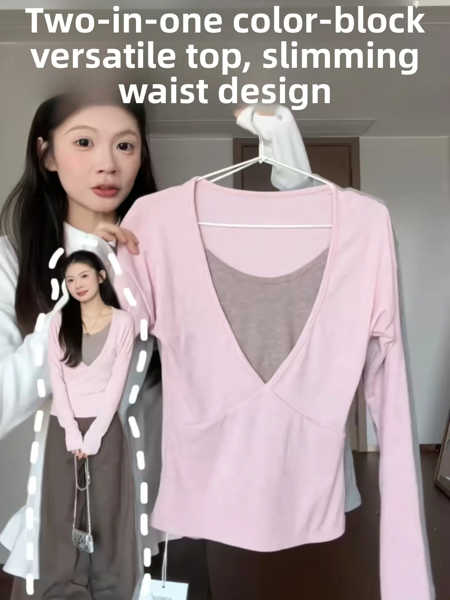 

Women's V-neck Low-cut Knitted Top Waist-cinching Tank Vest Two-piece Set Sexy Spicy Spring Fashion Commute Style Regular Fit