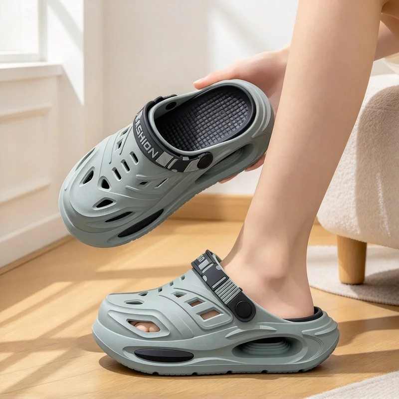 Premium Men Thick Sole Clogs, Odor Resistant Two Ways Wear Anti Slip Slippers for Shower Room, Home and Beach Summer Wear