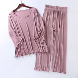 Factory wholesale summer 2024 new silk light Modale pajamas women seven sleeves nine wide-legged pants home clothing set