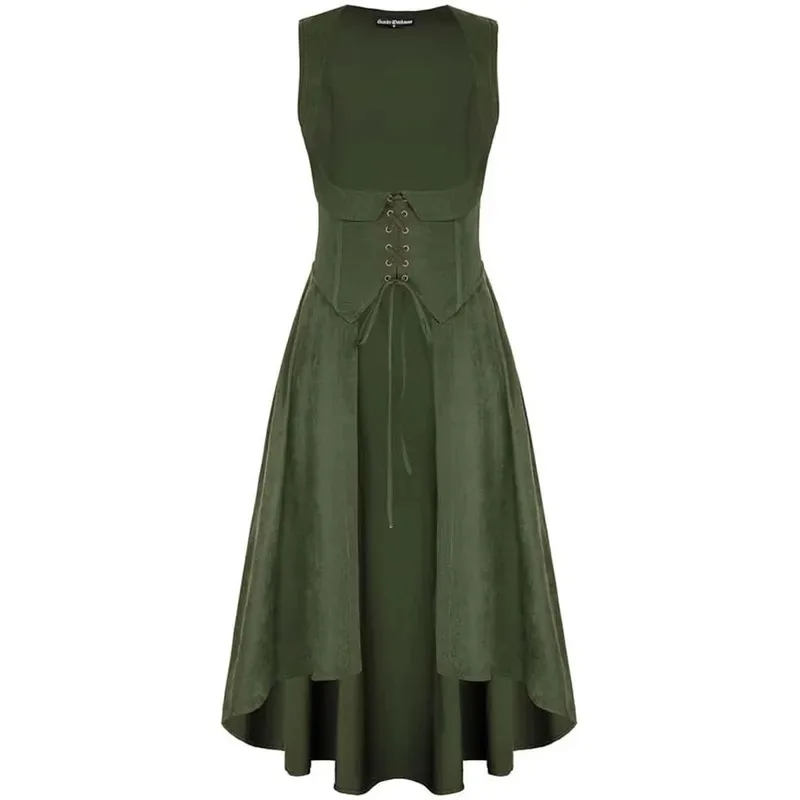 Medieval Women Renaissance Lace-Up Vest Irregular Hem Dress Sleeveless Sweetheart U-Neck Gothic Pirate Cosplay Costume sf/1