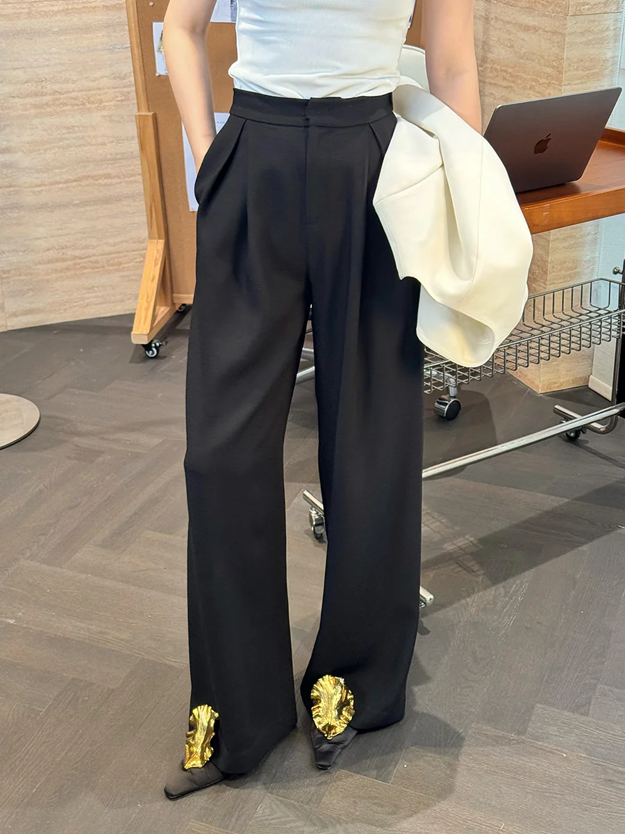 

High Intelligence Black Wide Leg Pants Women's Anti-Wrinkle Air Drapey Acetate Polyester Casual Trousers Natural Waist