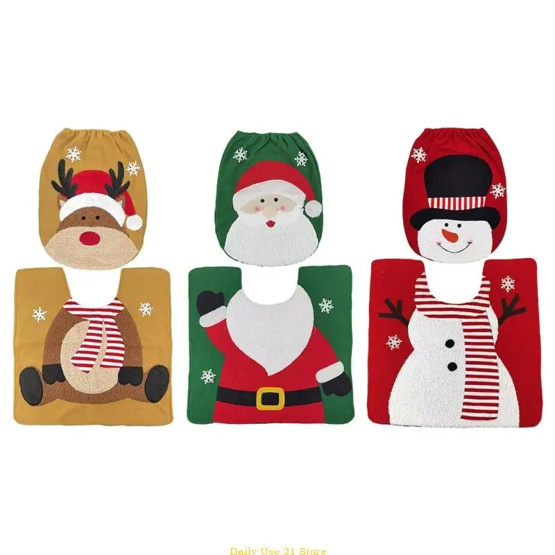 

2 Pieces Set Christmas Toilet Cover Santa Snowman Toilet Cover Set