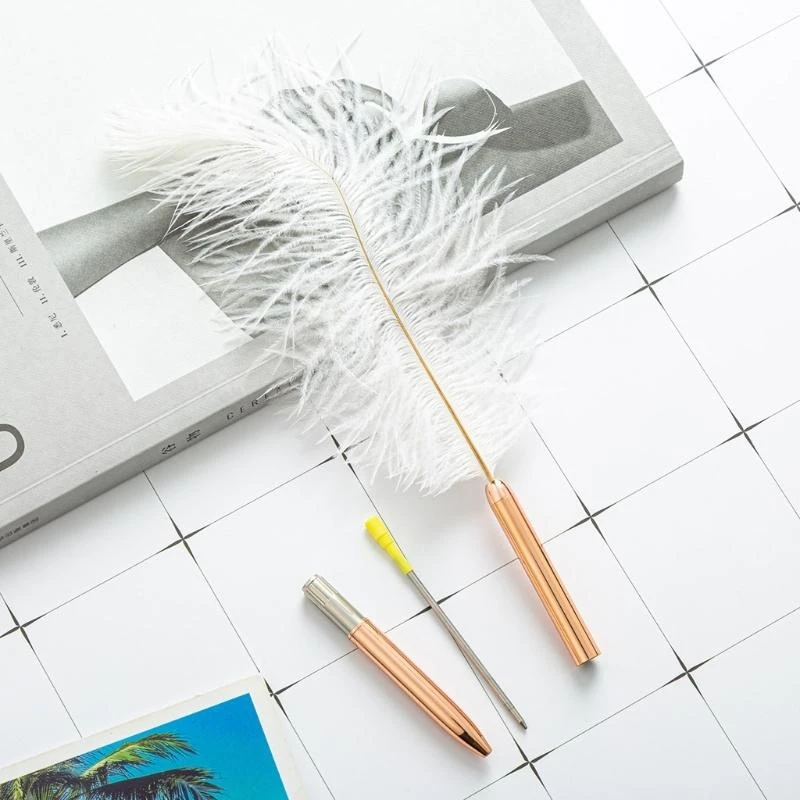 Retro weiße Feder Kugelschreiber exquisite Sigantur Stift nachfüllbare Kugelschreiber für Hochzeits büro Geschäfts geschenk – Detail 5
