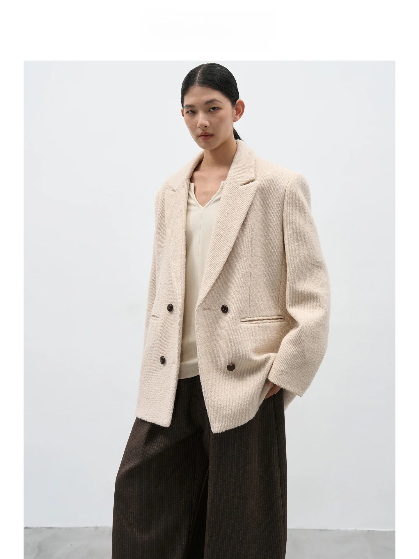 Kurtka damska EIGHTHMONTH August Wheat Color Texture Suit Jaet, luźna, wyszczuplająca, retro, wełniana, codzienna, z długim rękawem, zapinana na jeden guzik.