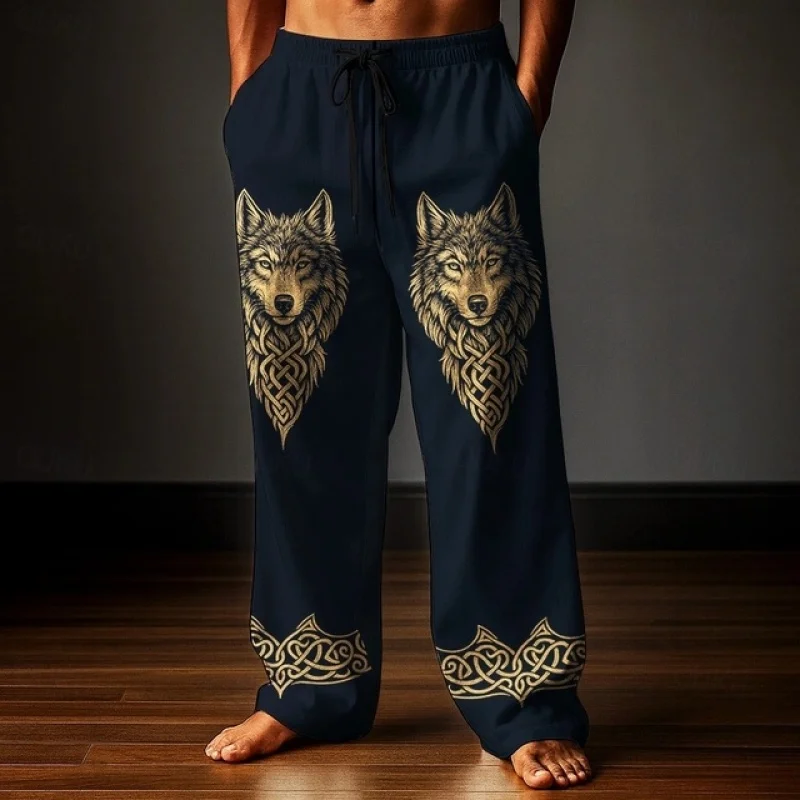 กางเกงขายาวลำลองทรงตรงสไตล์วิกิ้งย้อนยุค ลายเซลติกและต้นไม้แห่งชีวิต พิมพ์ลาย 3 มิติ เหมาะสำหรับฤดูใบไม้ร่วง สวมใส่สบายๆ แบบสตรีทแฟชั่น หรือใส่ไปเที่ยวทะเล