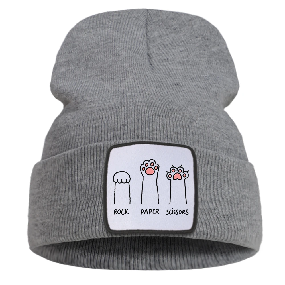 Cat Rock Paper Scissors Printing New Winter Hat For Girls Outdoor Warm Mens Knitted Hats Cotoon Hip Hop Women Autumn Cap Comfy