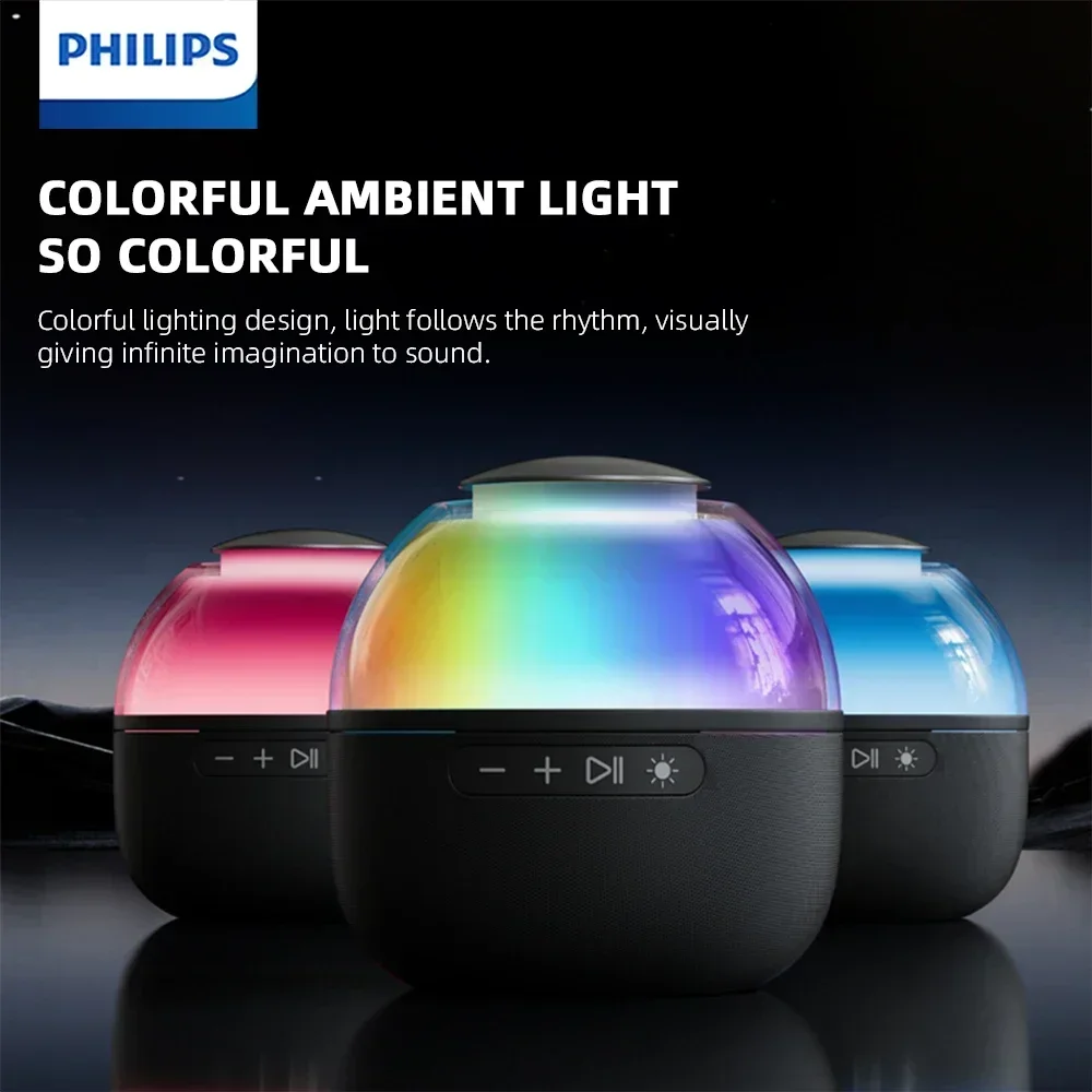 Philips TAS2009 Bluetooth Speaker 360° Surround Sound Audio Portable Mini Portable Speakers W/ Colorful Light for Mood Light