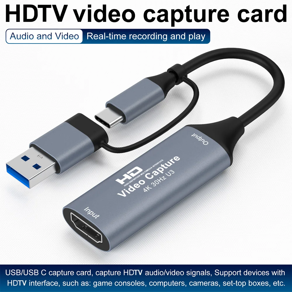 2 in 1 USB 3.0 Video Capture Card 4K HDMI-compatible to USB 2.0 Type-C Game Grabber Record For Switch Xbox PS5/4 Live Broadcast