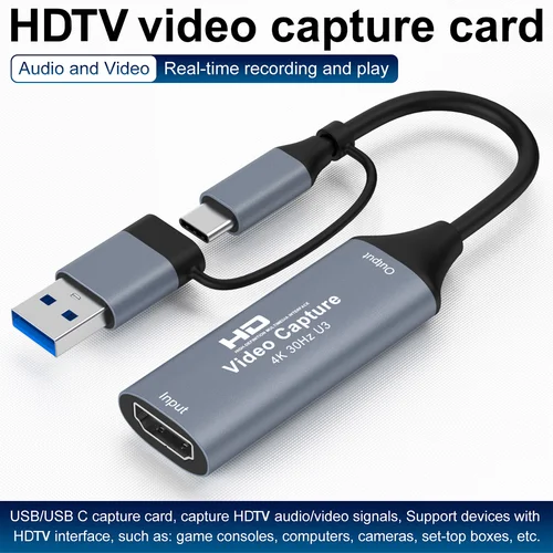 Tarjeta de captura de vídeo USB 3,0 2 en 1, 4K, HDMI, compatible con USB 2,0 tipo C, grabación de grabador de juegos para Switch Xbox PS5/4, transmisión en vivo