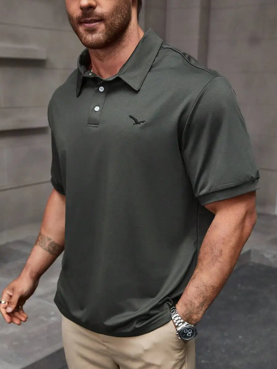 

Мужская оливково-зеленая футболка-поло с коротким рукавом, летняя, легкая, свободного кроя