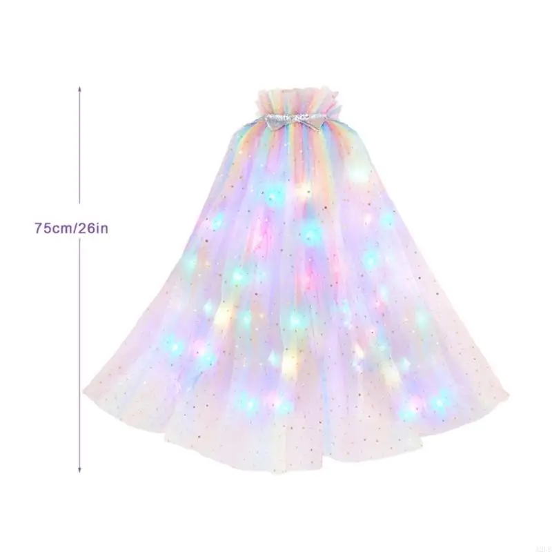 غطاء LED متلألئ للفتيات الأميرة شبكة خفيفة الوزن مثالية لهدايا عيد الميلاد الارتفاع 110 إلى 140 سم A2UB