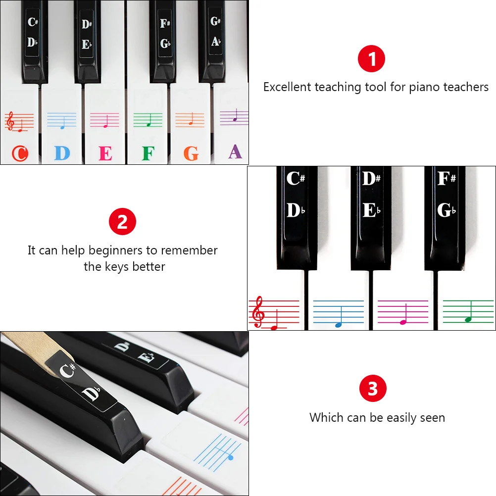 1 مجموعة ملصقات البيانو الإلكترونية 49 61 76 88 مفاتيح حرف كبير قابل للإزالة بولي كلوريد الفينيل لوحة المفاتيح التسمية للمبتدئين أداة التعلم