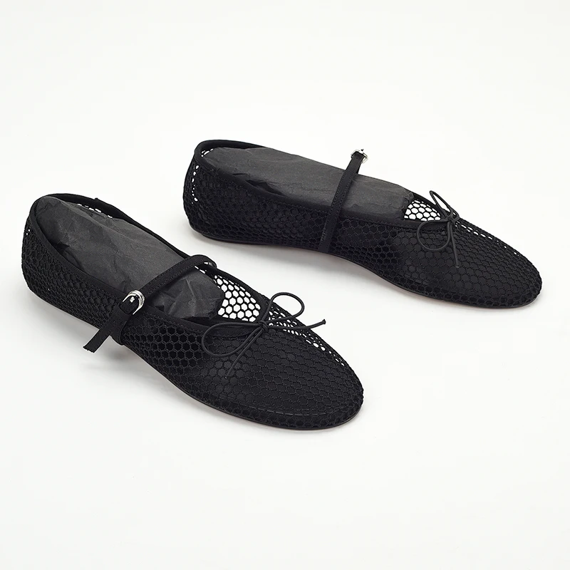 Ballerine estive in rete Scarpe da donna con cinturino con fibbia Scarpe basse estive traspiranti Scarpe da donna nere Mary Janes Calzature Mocassini Novità