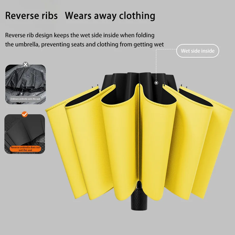 

130cm Large Folding Fully Automatic Umbrella Thickened Reinforced Reverse Sunshade And Sun Protection Black Rubber Sun Umbrella