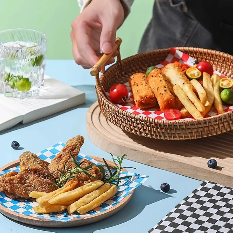 100Pcs Plaid Wax Paper Food Grade Grease Paper Food Wrappers Paper Basket Liner Paper For Bread Sandwich Burger Fries Oilpaper