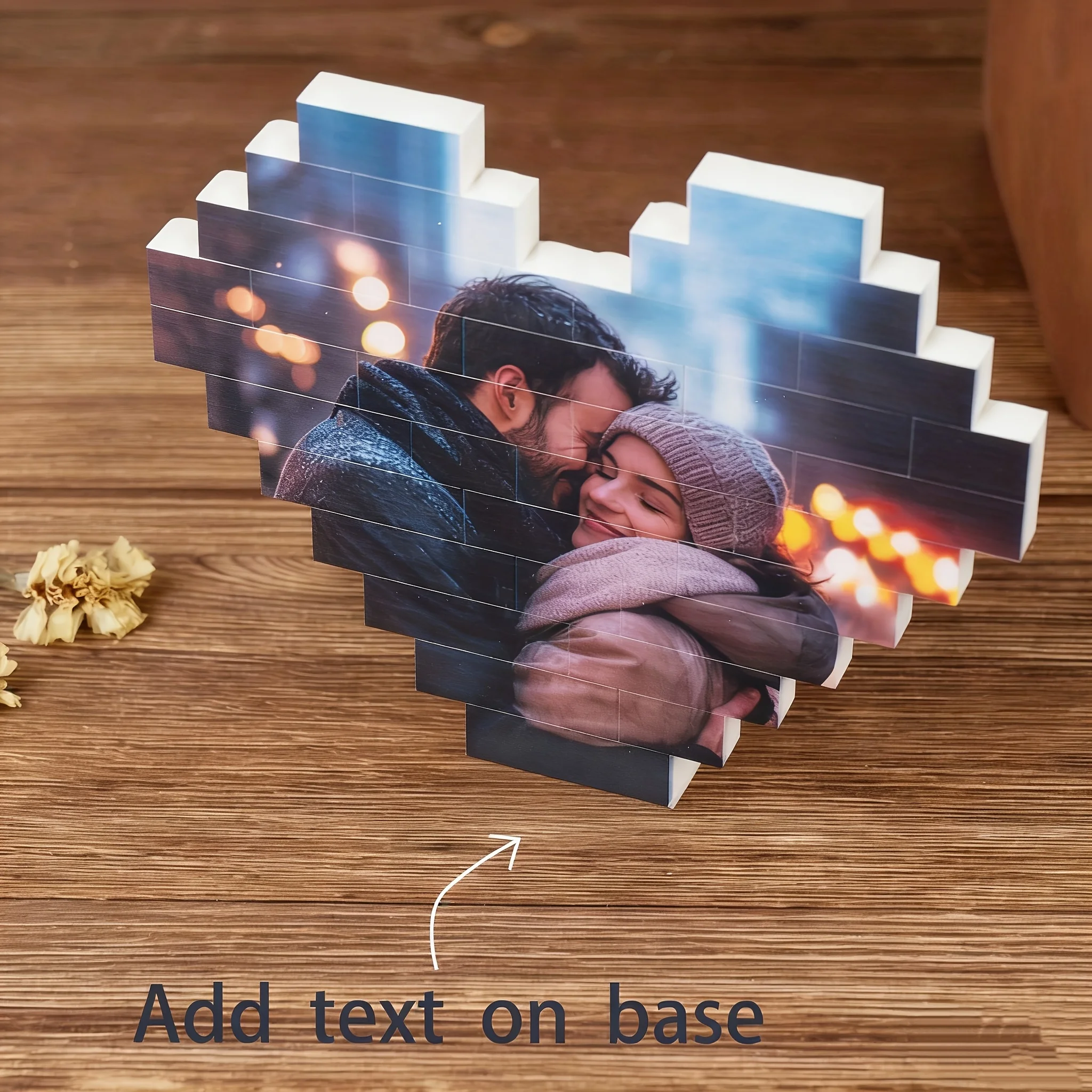 Custom Heart Photo Building Blocks with Stand - Personalized Valentine Gift for Couples, Compatible 4K UV Printed image 4