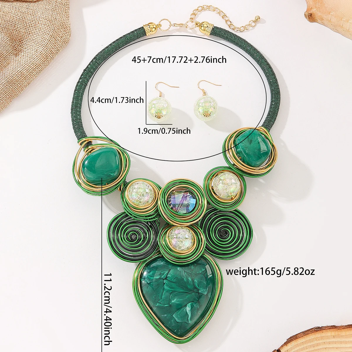 Statement Jewelry Set, Handmade Woven Necklace and Earrings
