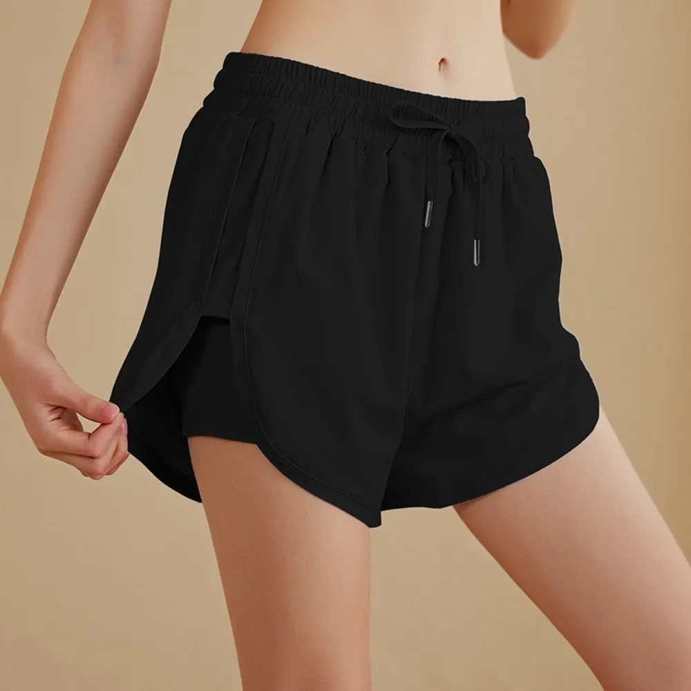 

Fashion Anti-glare Lining 2 in 1 Yoga Shorts Side Pockets Elastic Sports Shorts Quick Dry Breathable Fitness Shorts Running