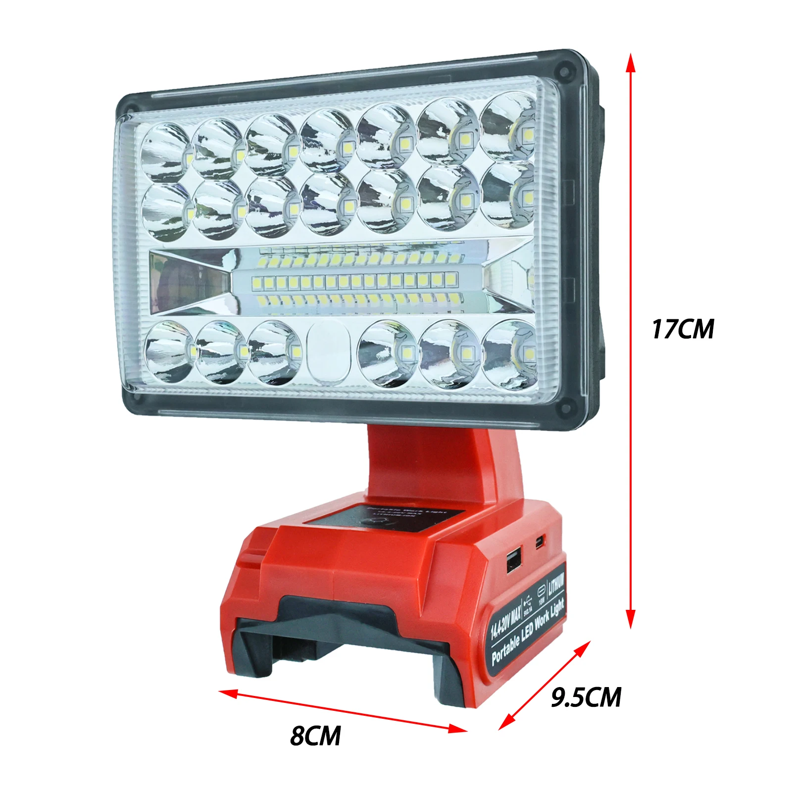 28W 2000LM LED Work Light for Milwaukee 14.4-20V Li-ion Battery Lamp Flashlight Outdoor Emergency Lighting with USB Type-C Port