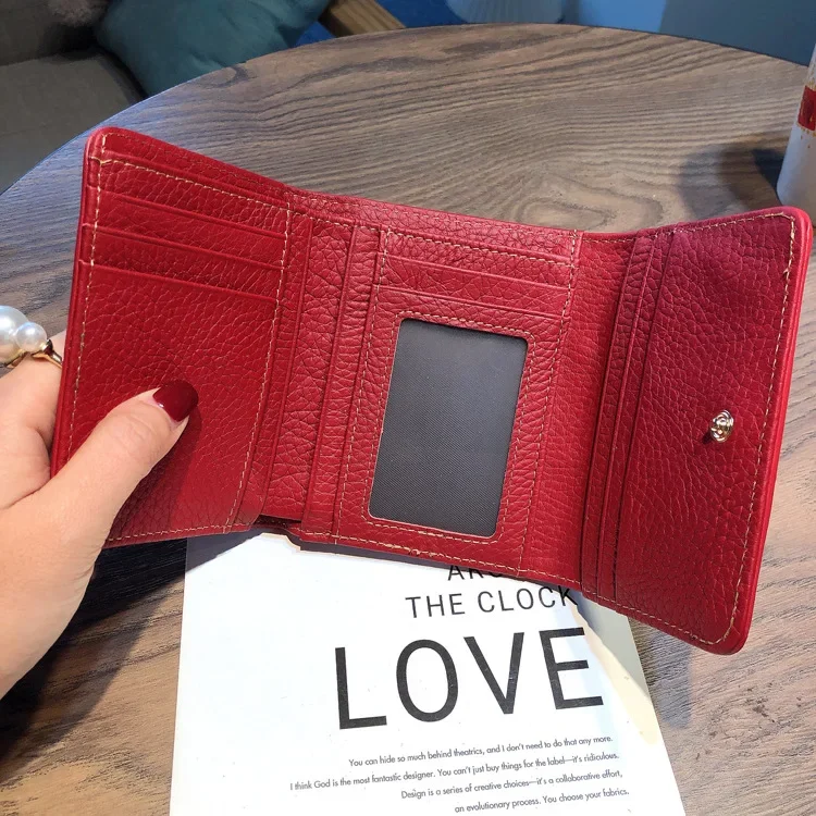 Women Short Genuine Leather + Canvas Wallets Vintage Purse Multi-functional Clutch Card Holder High-quality Wallet 8Z