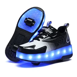 Scarpe da corsa per ragazzi con doppie ruote carica USB scarpe sportive scarpe a rotelle per ragazze pattini a rotelle scarpe da ginnastica per bambini scarpe illuminate a LED