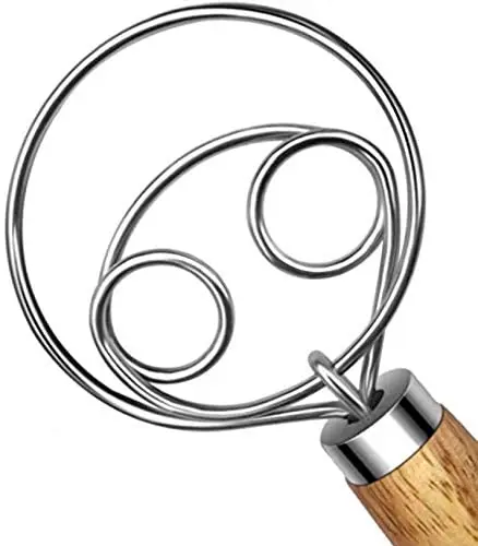 13inch Danish Dough Whisk Stainless Steel Dutch Style Bread Dough Hand Mixer Wooden Handle Kitchen Baking Tools Artisian Blender