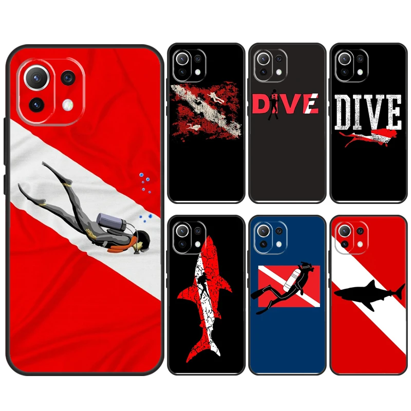 Dive Scuba Diver Shark Diving Flag Case For Xiaomi 13 14 Pro Ultra 12 13 Lite 11T 12T 13T POCO F5 M6 X3 X5 X6 Pro F3 M5s Cover