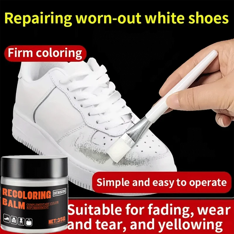 Leather Shoe White Recolor Paste 35g Sneaker Edge Touch-Up Balm with Applicator Brush - Oxidation Stain Scratch Refinishing