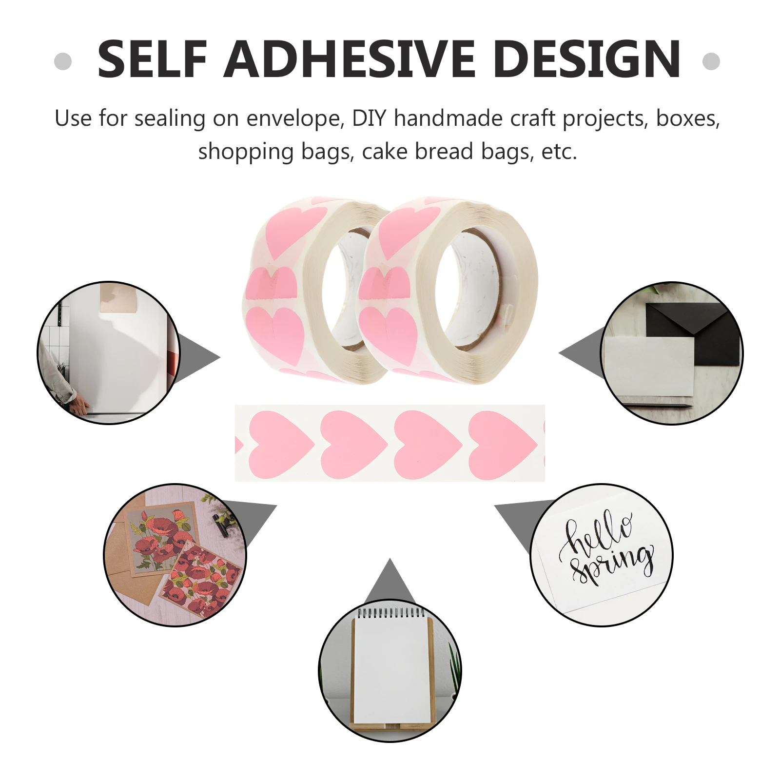 

2 Rolls Heart Stickers Sealing Envelope Decorative Labels Wedding Gift Invitation Card Seals Valentine Craft Bag