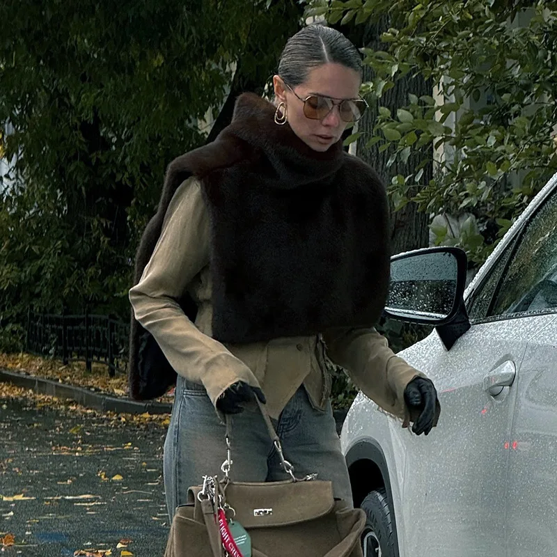 Playeras para mujer casuales nova cor sólida meia gola alta colete de pele sem mangas topo para mulher ropa de mujer y2k roupas 2025