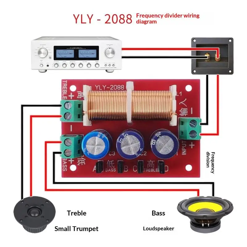 2 Way Audio Frequency Crossover Divider HiFi Lossless Transmission for DIY Portable Karaoke Sound Modification