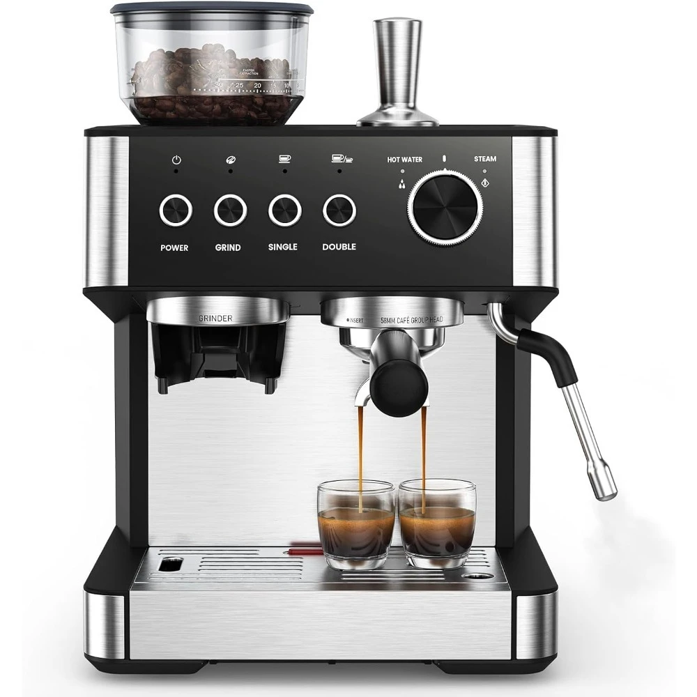 

US Shipping 2025 Upgrade 20 Bar Espresso Machine with Built in Coffee Grinder Milk Steam Wand Frother Tamping Tools for