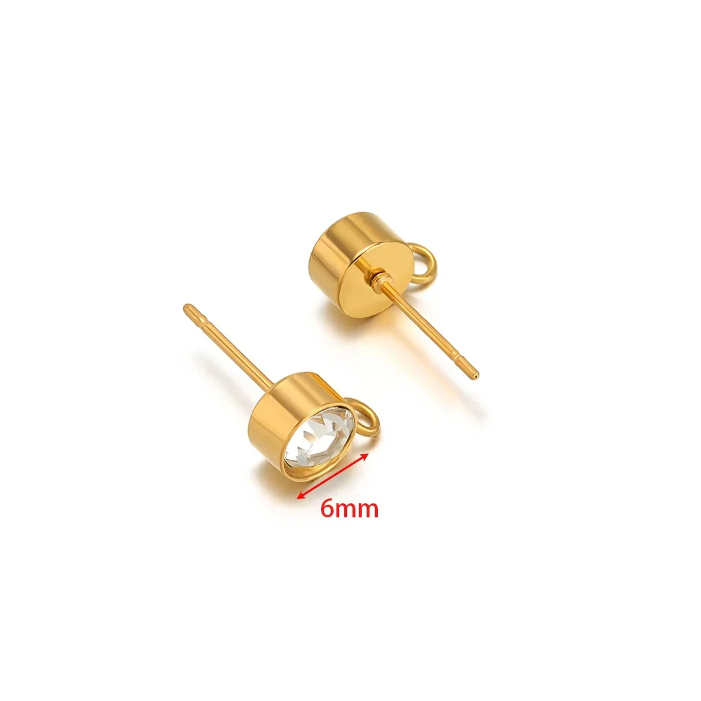 20 Stück Edelstahl Gold Farbe Zirkon Ohrstecker Post mit Haken für DIY Ohrringherstellung Schmuckzubehör Großhandel 3/4/5/6 mm