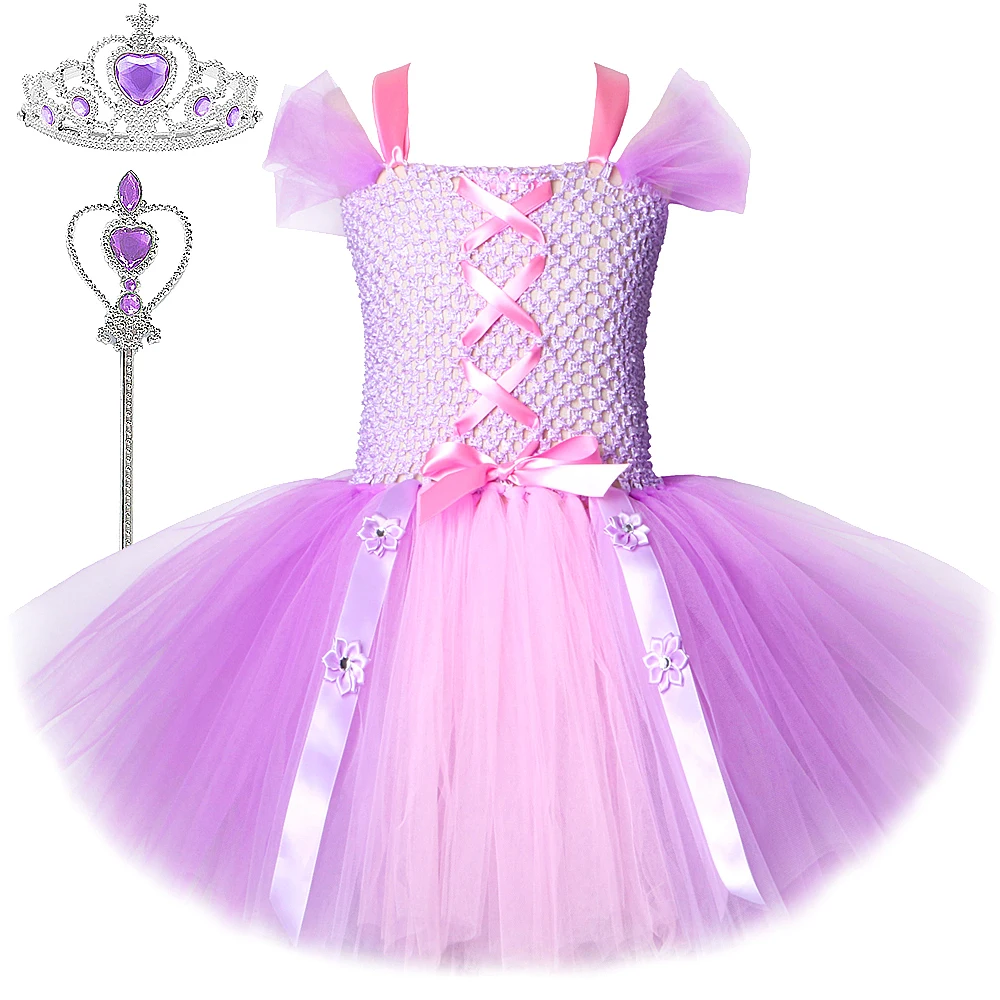 

Disney Tangled Rapunzel Costumes for Girls Long-haired Princess Dresses Kids Christmas Halloween Tutus Outfits Children Clothes