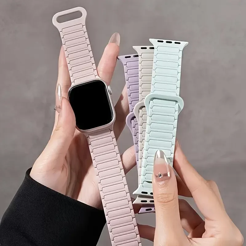 애플 워치 밴드용 마그네틱 루프 실리콘 스트랩 46mm 42mm 49mm 45mm 41 44mm 40mm IWatch Ultra 2 시리즈 11 10 9 8 7 6 5 4 SE 3