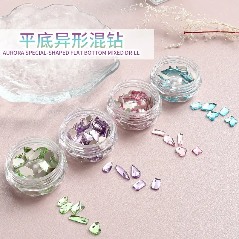 Mix 40pcs/lot Shaped Flat Bottom Crystal Rhinestones Nail Art Parts Decorations Supplies Professionals Nails Accesorios Charms