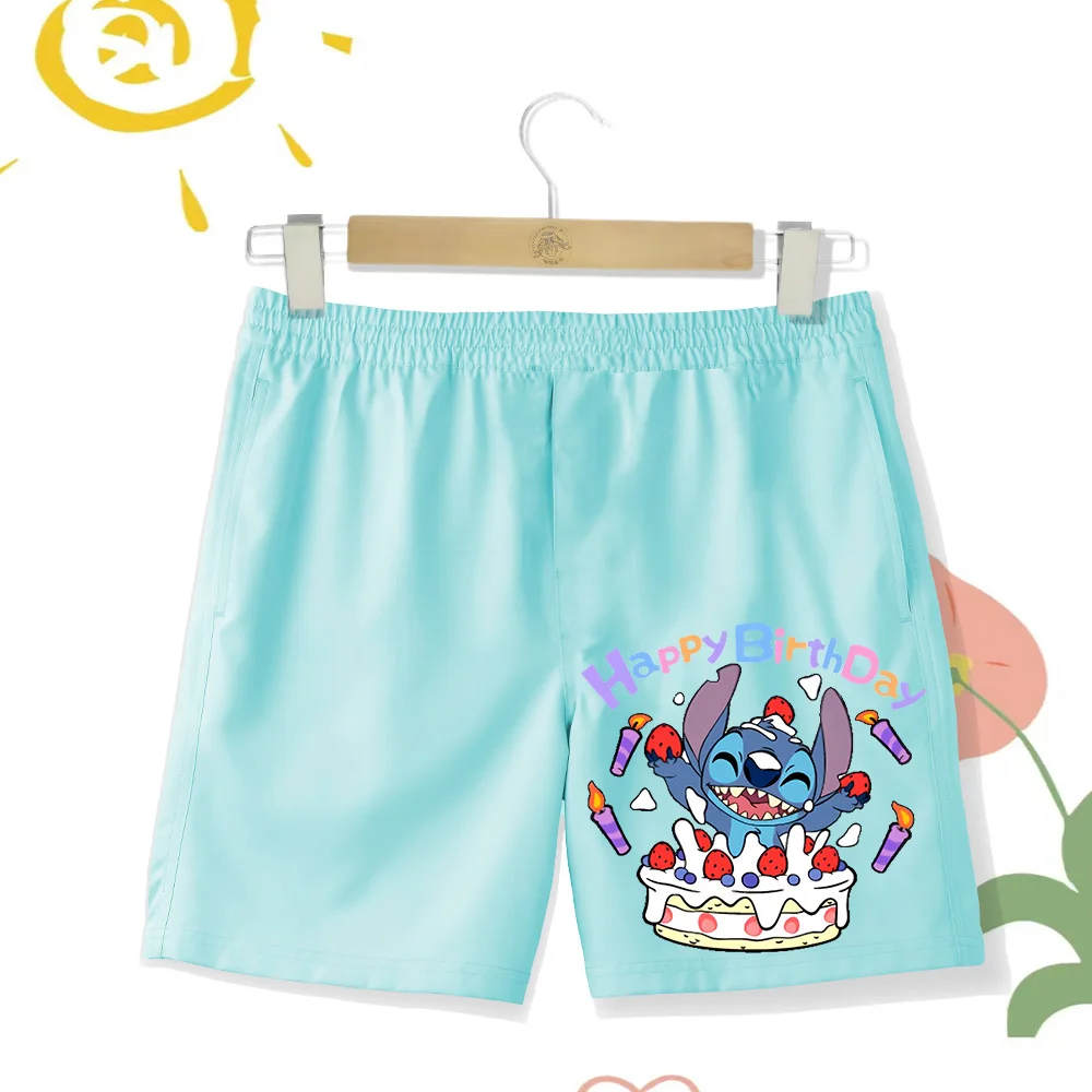 Disney Children's Beach Shorts Cartoon Print Stitch Multi Color Pants Vacation Trouser Boys and Girls Clothing Mother Kids 2024