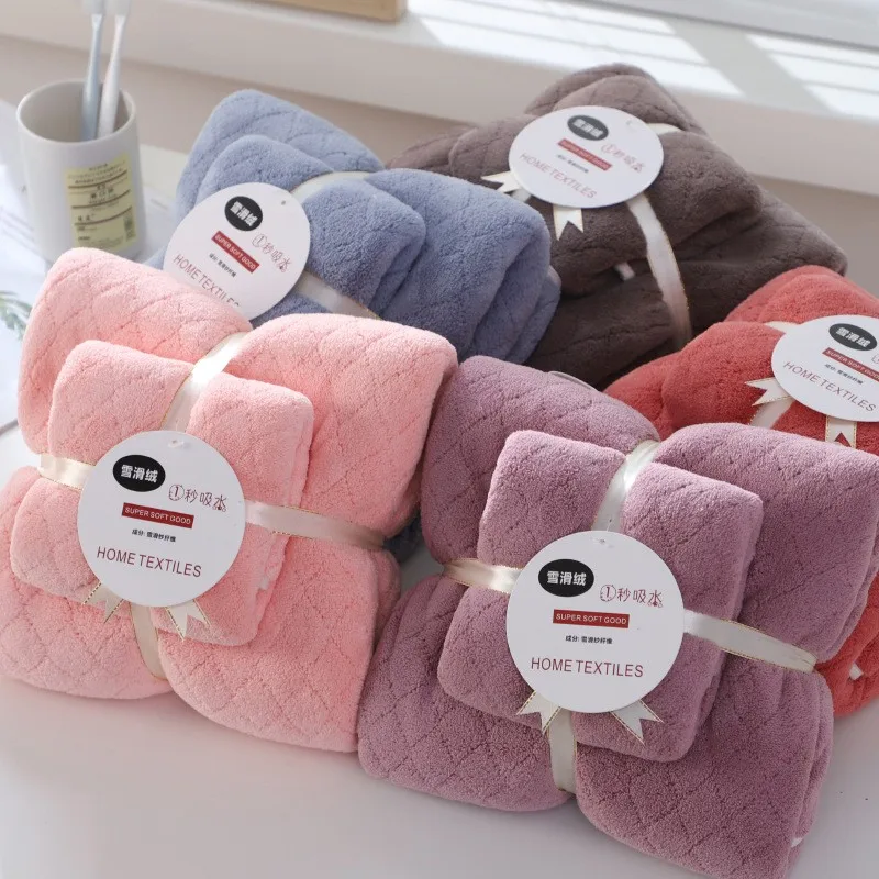 

2 Pcs 34x75&70x140cm Microfiber Home Bath Towel Set Coral Velvet Water Absorption And Quick-drying Daily Gift Towel