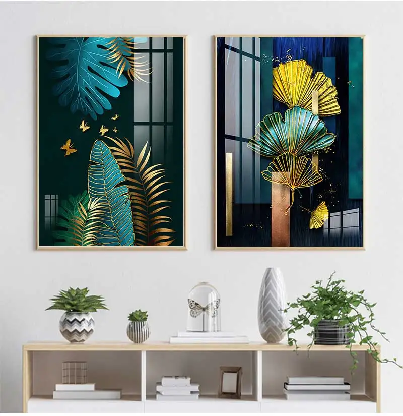 Home Decor Canvas Posters Prints  Cheap Art Painting Chinese Style Green and Gold Waterproof Wall