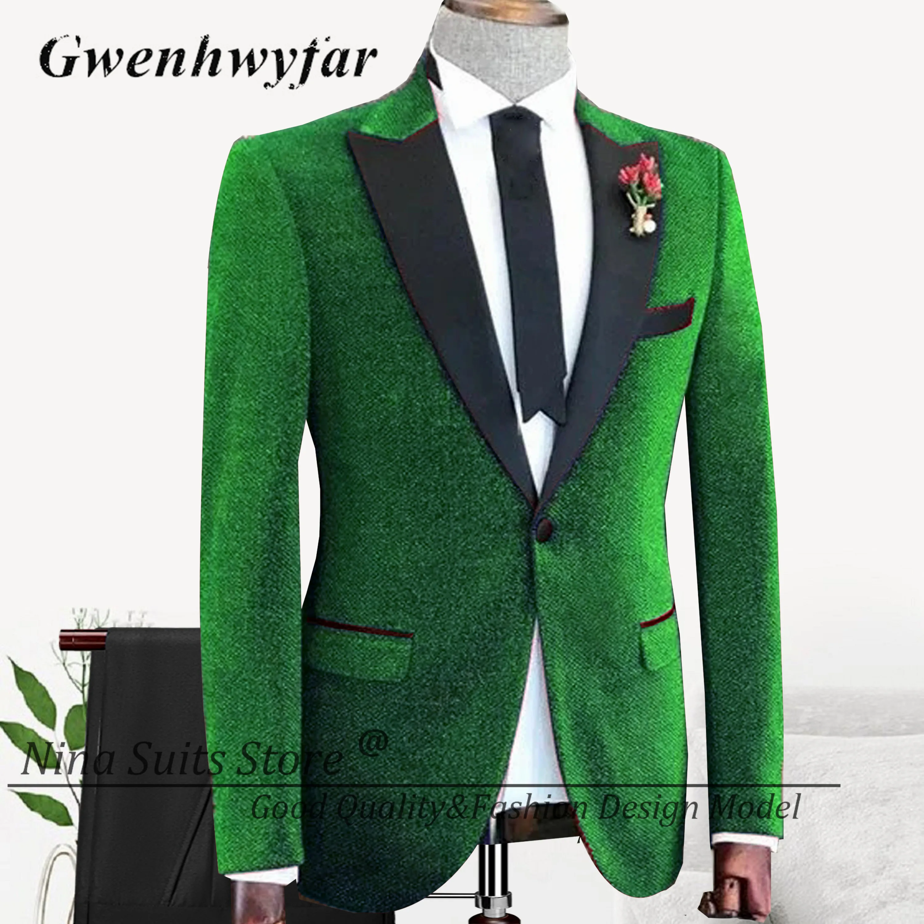 

Nina Store Dark Green Glitter Blazer Suits 2025 Shiny Peak Lapel Groom Wedding Tuxedos Party Costume Best Men 2 Piece Set