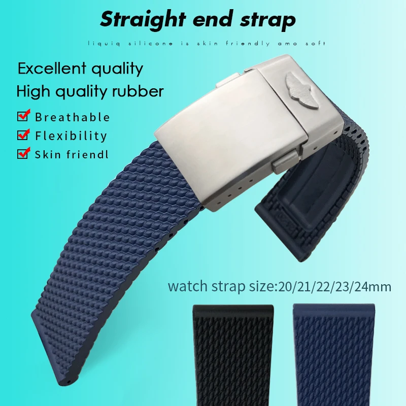 20mm 22mm 24mm Braided Silicone Rubber Watchband Fit for Breitling Avenger Superocean Heritage Watch Strap Braceles Free tool