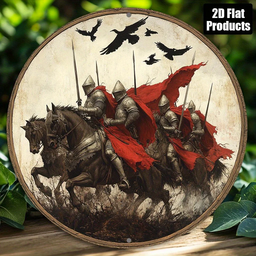 

2D Flat, [2D Flat] 1pc, 2D Flat Print, Round Aluminum Metal Decorative Plaque Sign, Knight Theme, Suitable For Bar Kitchen Cafe