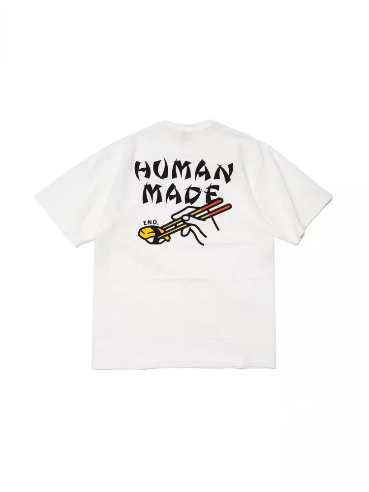 Human Made Style Front Lucky Back Sushi Slub Cotton T-Shirt, Casual Tee for Couple Unisex