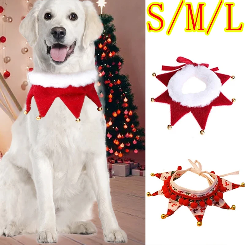 

Christmas Pet Triangle Scarf Puppy Kerchief Accessories Adjustable Dog Bell Collar Bandana Red Plush Saliva Towel New Year Gifts